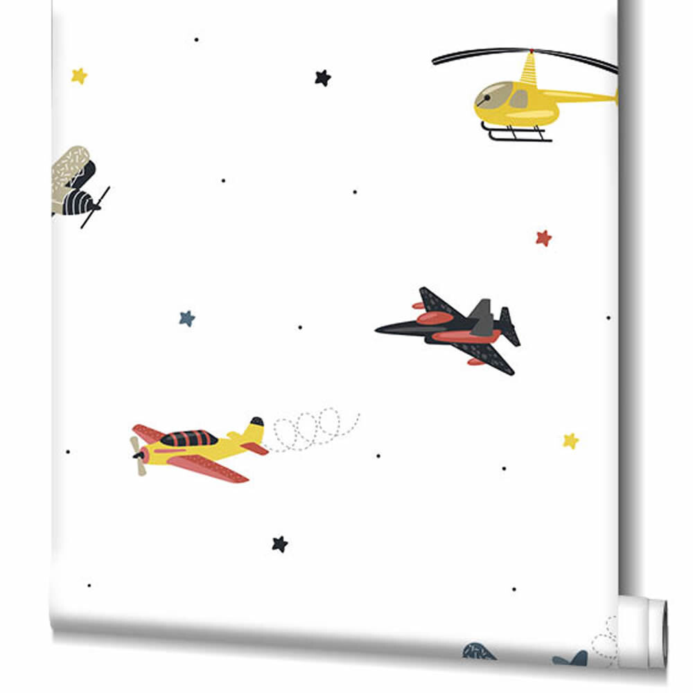 Raketen Sternchen und Flugzeuge Tapete weiß und bunt Kids Walls 45819-6-45819.1M