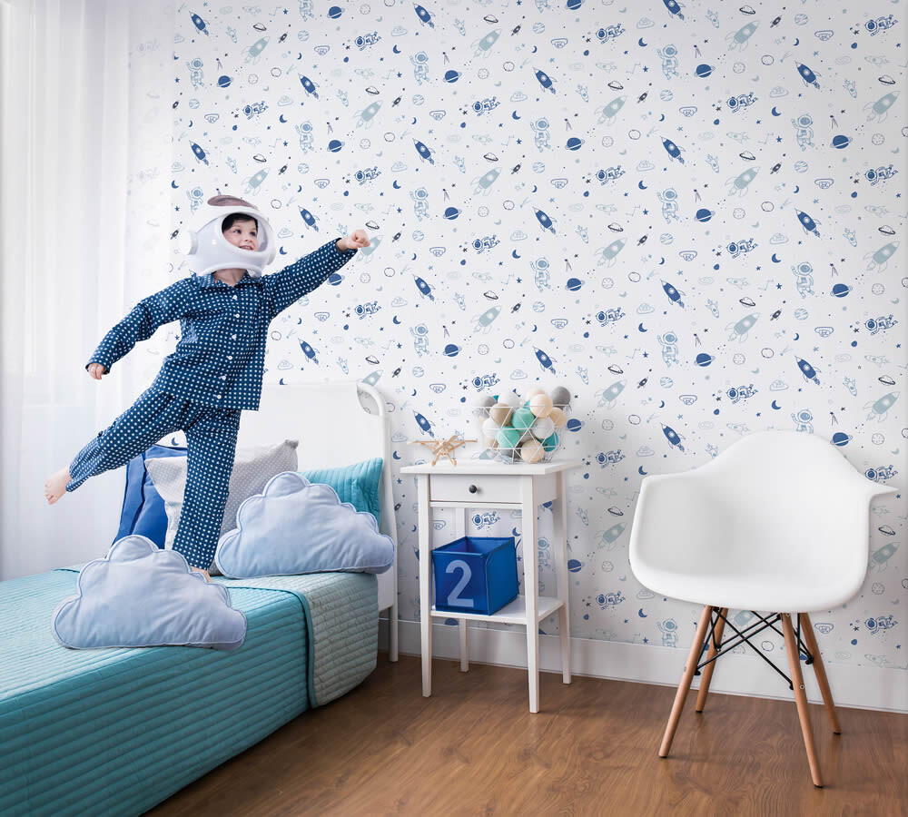 Astronaut im Weltall Weiß und blau Tapete Kids Walls Marburg 45848-6-45848.1M