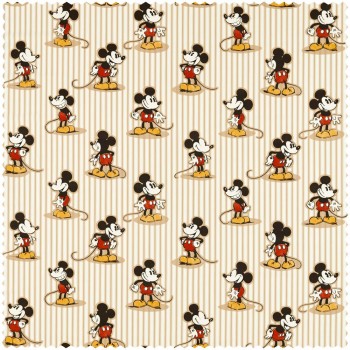 Dekostoff Mickey Maus Disney Streifen beige hellbraun DDIF227152