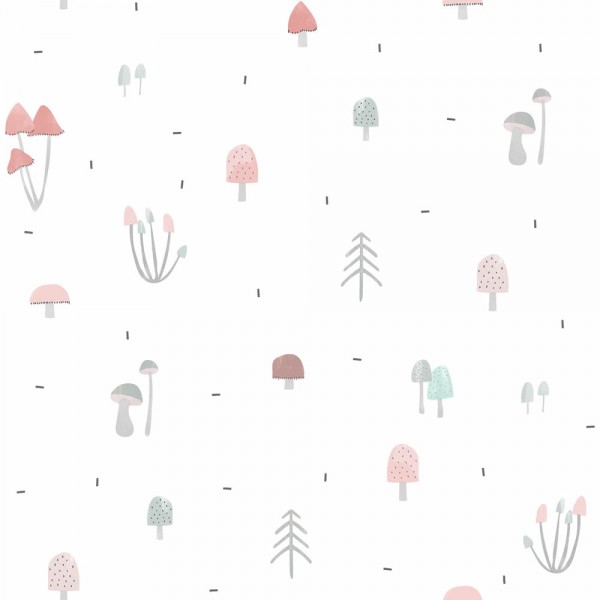 White paper-backing wallpaper red blue mushrooms Ohlala 335230