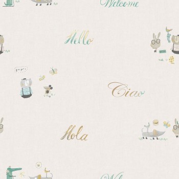 Wallpaper paper white letters animals green yellow Ohlala 335310