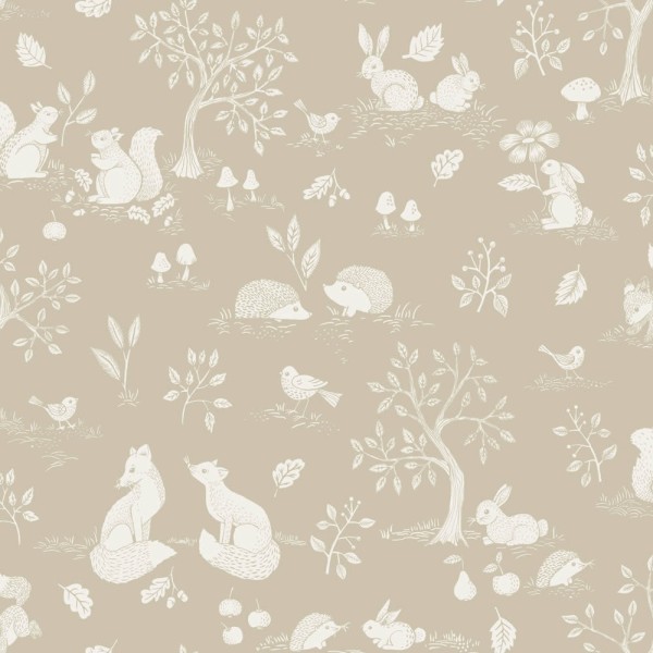 Animals in the forest non-woven wallpaper beige Grönhaga Rasch Textil 144126