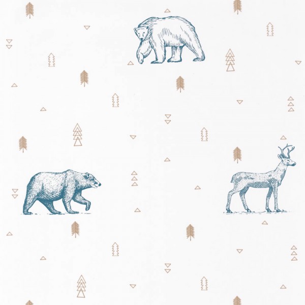 Wallpaper non-woven forest animals white blue brown Our Planet