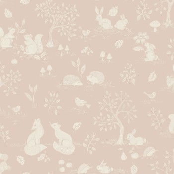 Pale pink non-woven wallpaper forest dwellers Grönhaga Rasch Textil 044127