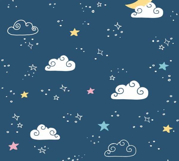 stars, moon and clouds non-woven wallpaper dark blue Little Love AS Creation 381411