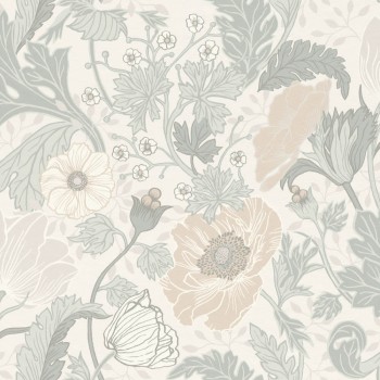 Flower tendrils pale green and beige non-woven wallpaper Grönhaga Rasch Textil 033000