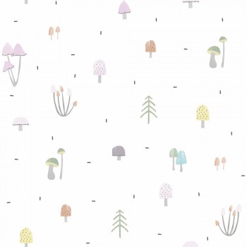 Wallpaper paper white colorful mushrooms Ohlala 335210