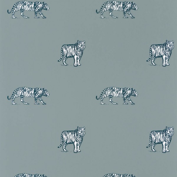 Non-woven wallpaper blue-green white tiger Our Planet OUP101967106