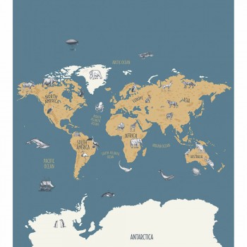 Mural non-woven world map blue Our Planet OUP102032066