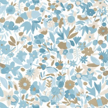 White non-woven wallpaper blue flowers Caselio Imagination