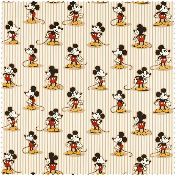 Decorative fabric Mickey Mouse Disney stripes beige light brown DDIF227152