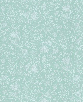 Aquamarine blue leaves non-woven wallpaper