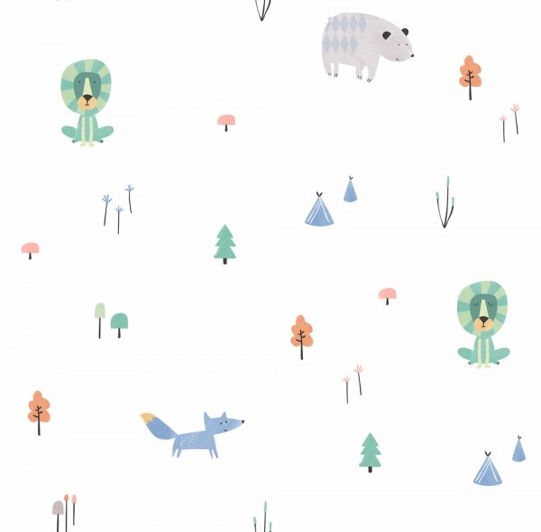 Wallpaper paper white colorful animals forest Ohlala 335010