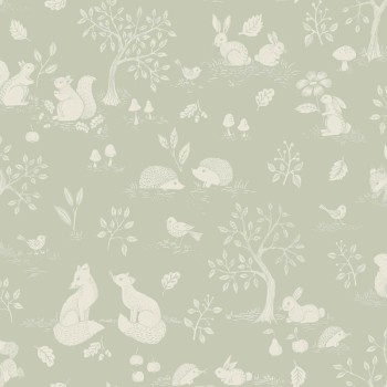 Forest motifs pale green non-woven wallpaper Grönhaga Rasch Textil 044130