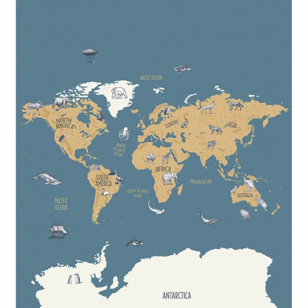 Mural non-woven world map blue Our Planet OUP102032066