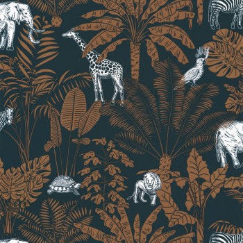 Wallpaper non-woven jungle brown dark blue Our Planet