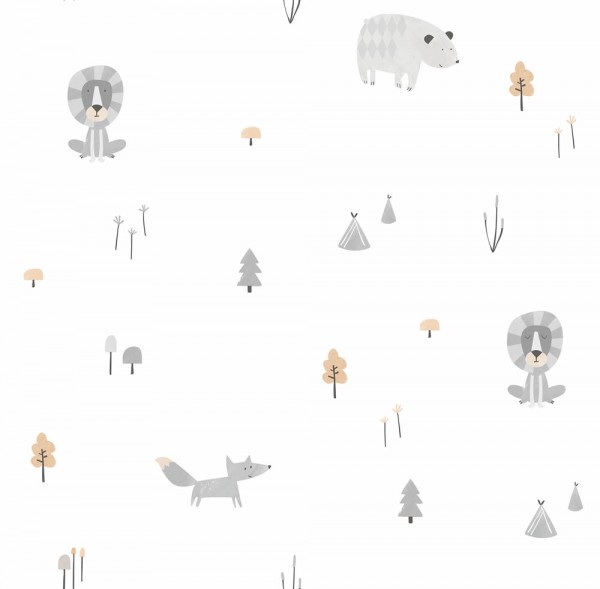 Paper-backing wallpaper white gray animals forest Ohlala 335040