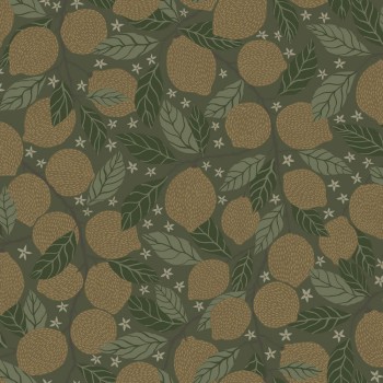 Fruit Summer pattern wallpaper non-woven wallpaper olive green Grönhaga Rasch Textil 144119