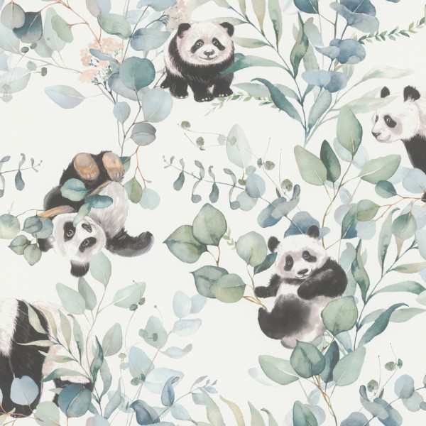 Eucalyptus panda bears non-woven wallpaper green Kids World Rasch 301144_L