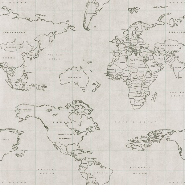 Caselio - Tonic 36-TONI69476234 non-woven wallpaper grey turquoise world map