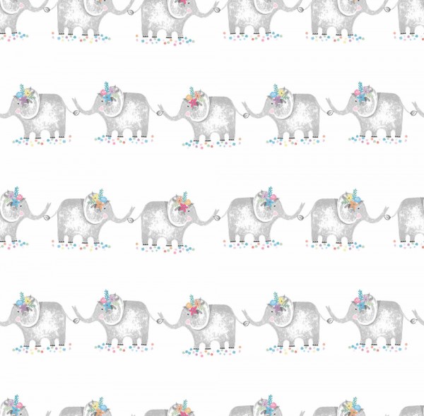 Paper-backing wallpaper elephants gray colorful flowers Ohlala 335110