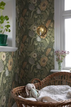 Flowers non-woven wallpaper forest green Grönhaga Rasch Textil 044104