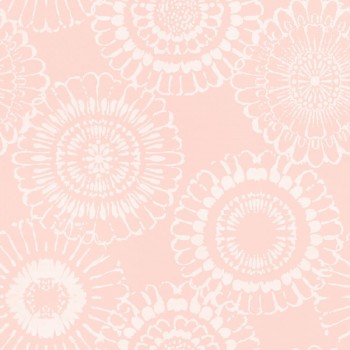 Non-woven wallpaper pink flowers white