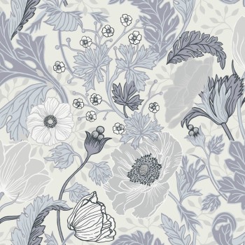 Pale blue non-woven wallpaper wildflower motif Grönhaga Rasch Textil 044101