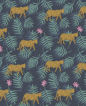 Leopard Wallpaper Dark Blue non-woven