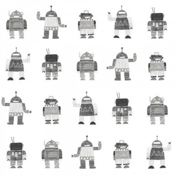 Non-woven wallpaper robot gray