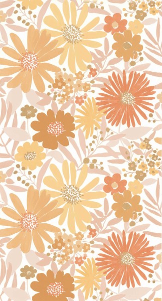 non-woven wallpaper blossoms leaves flowers white LGG104430436