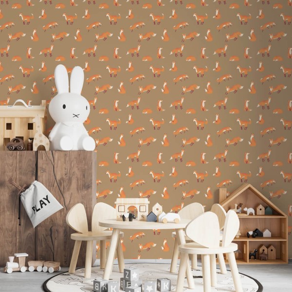 fox family animal motifs wallpaper bronze Great Kids Hohenberger 26842