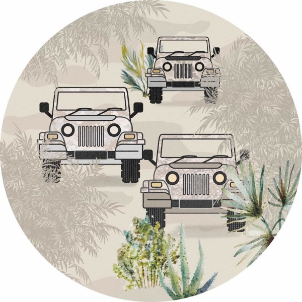 Beiges Wandbild Rund Jeeps 75 cm Sofie & Junar INK7702