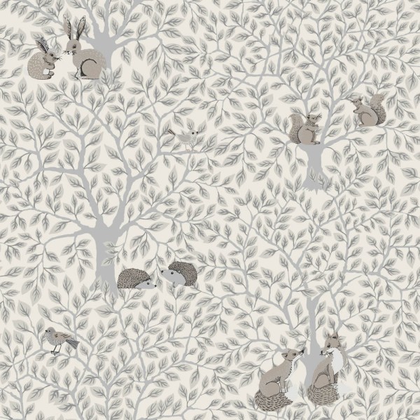 Cream and gray non-woven wallpaper foxes and rabbits Grönhaga Rasch Textil 044112