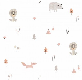 Paper-backing wallpaper forest animals white brown gray Ohlala 335030