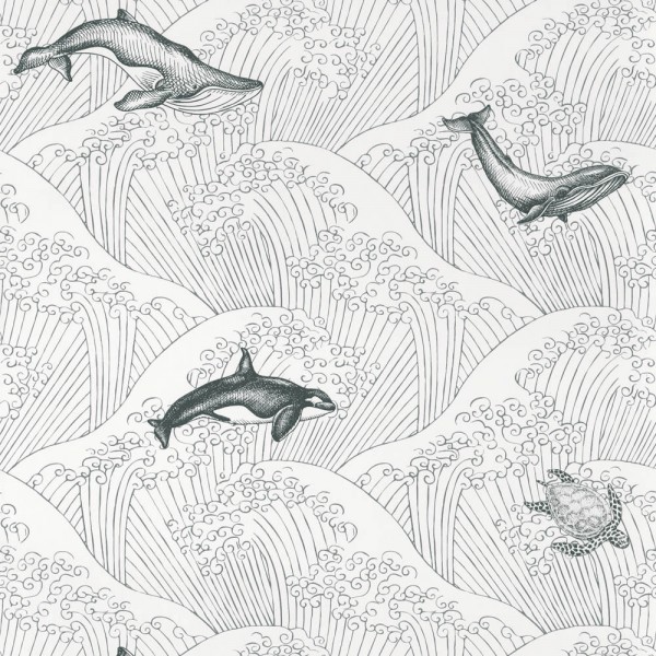 Wallpaper non-woven white waves whales Our Planet OUP102019902