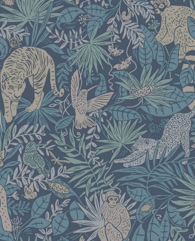 monkeys and leopards jungle non-woven wallpaper blue Explore Eijffinger 323025