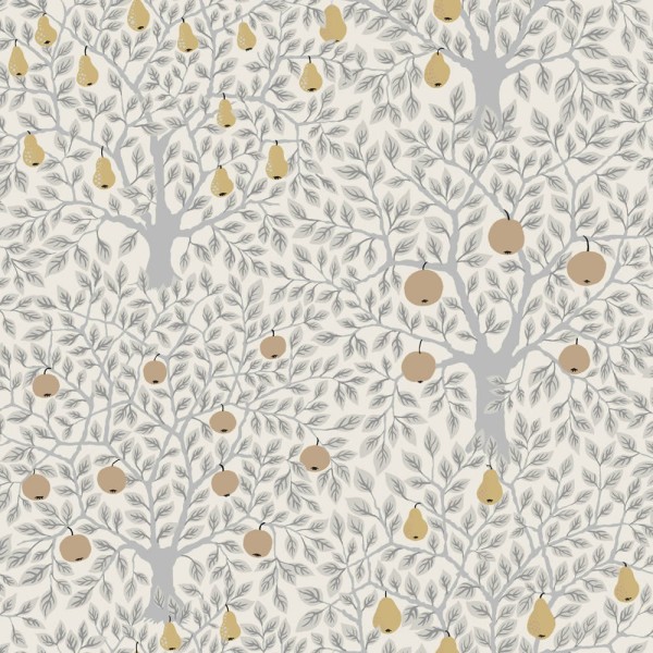 Apple trees non-woven wallpaper white and light gray Grönhaga Rasch Textil 133012