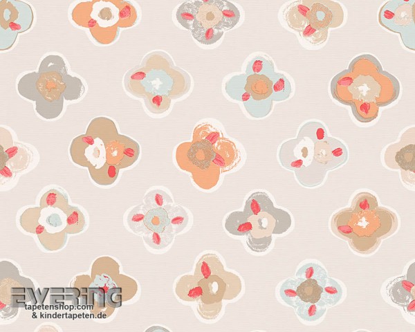 Bright-gray floral retro wallpaper _L