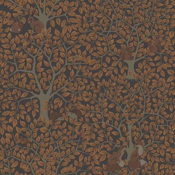 Animals in the forest non-woven wallpaper brown Grönhaga Rasch Textil 044114