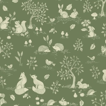 Squirrel in the forest non-woven wallpaper forest green Grönhaga Rasch Textil 044131