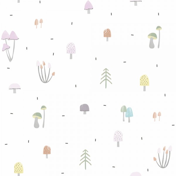 Wallpaper paper white colorful mushrooms Ohlala 335210