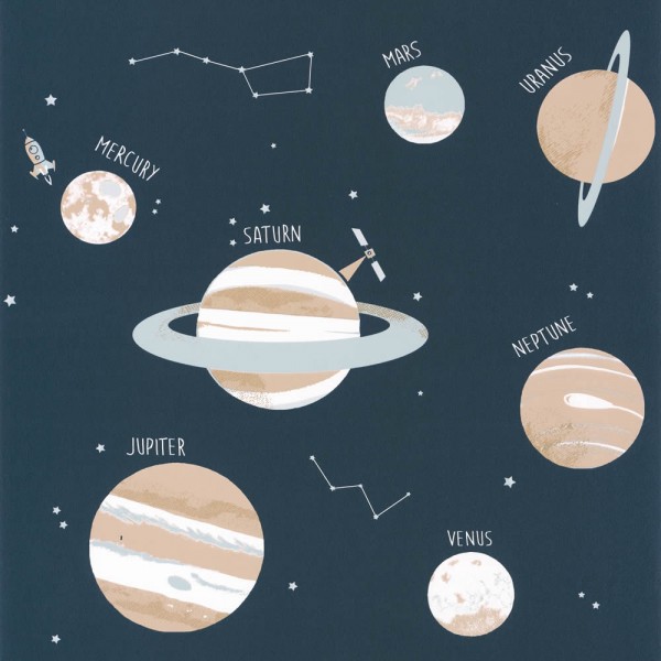 Non-woven wallpaper planets night-blue Our Planet OUP101906906