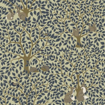 Colorful leaves Great animal motif wallpaper non-woven wallpaper pale green and blue Grönhaga Rasch Textil 044113