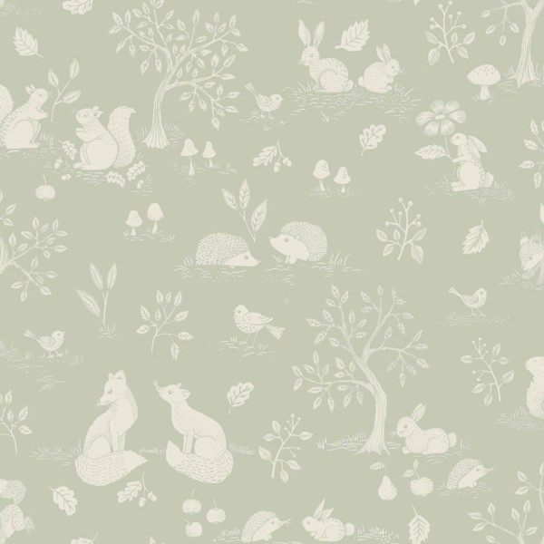 Forest motifs pale green non-woven wallpaper Grönhaga Rasch Textil 044130