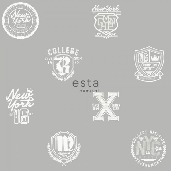 Logos stone-grey non-woven wallpaper