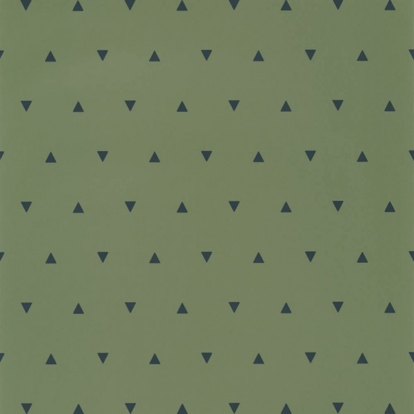 Non-woven wallpaper moss green small triangles black Our Planet