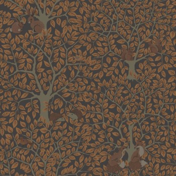 Animals in the forest non-woven wallpaper brown Grönhaga Rasch Textil 044114