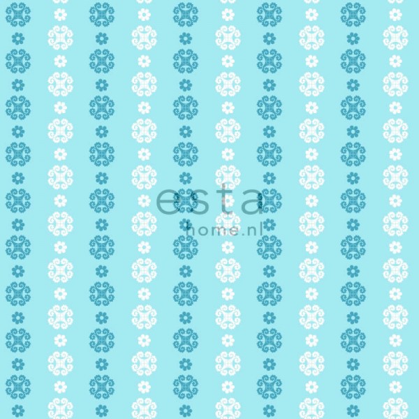 Non-woven wallpaper lace turquoise white