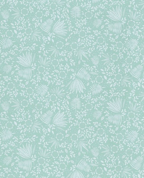 Aquamarine blue leaves non-woven wallpaper